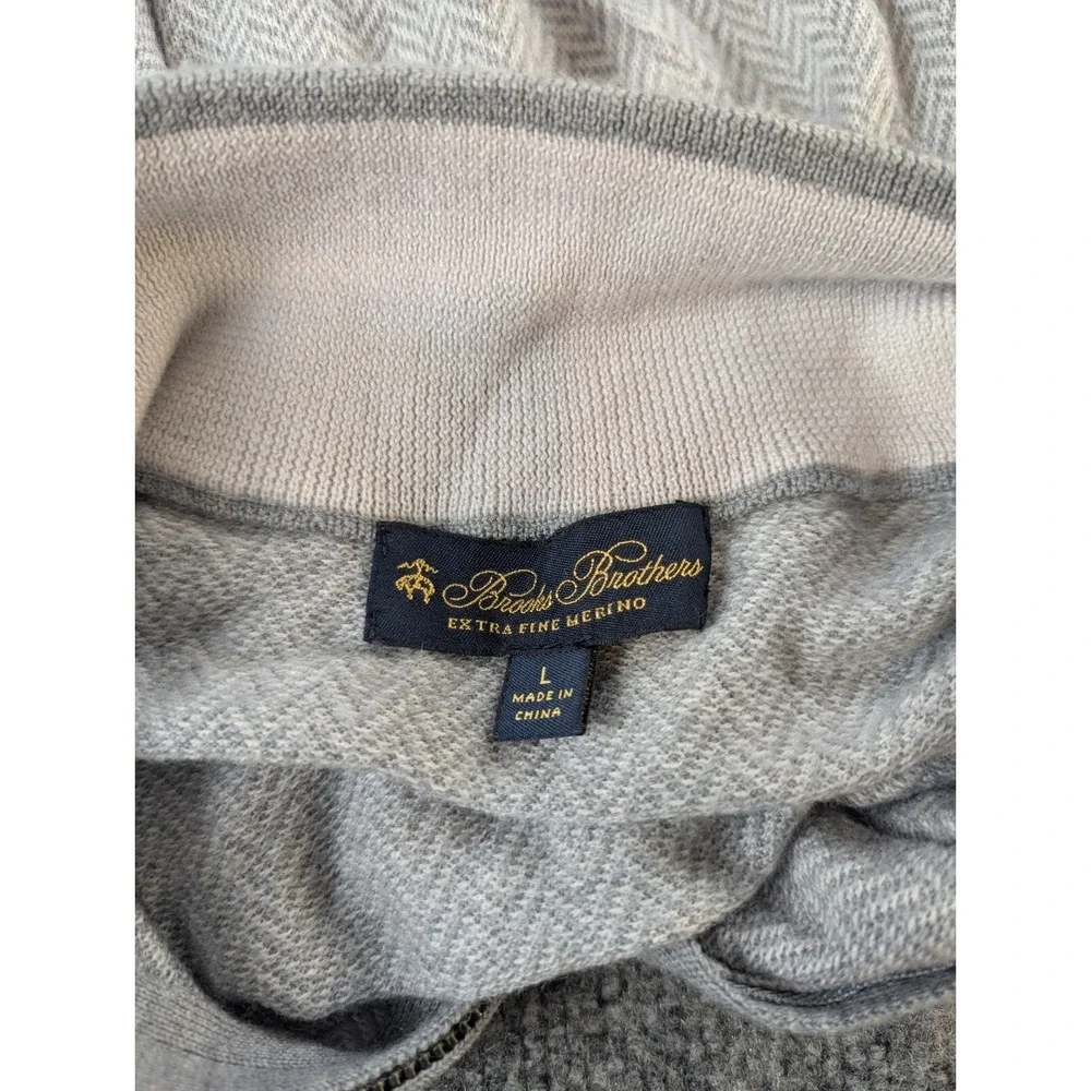Brooks Brothers Wool Sweater Mens Large Light Gray  100% Merino Wool 1/4 Zip
